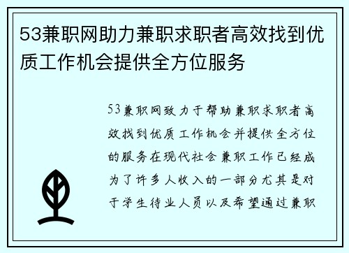 53兼职网助力兼职求职者高效找到优质工作机会提供全方位服务