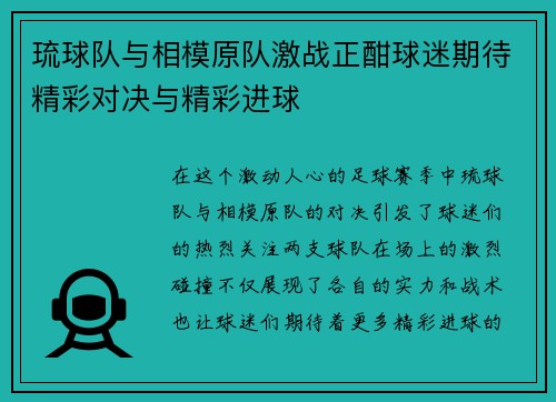 琉球队与相模原队激战正酣球迷期待精彩对决与精彩进球
