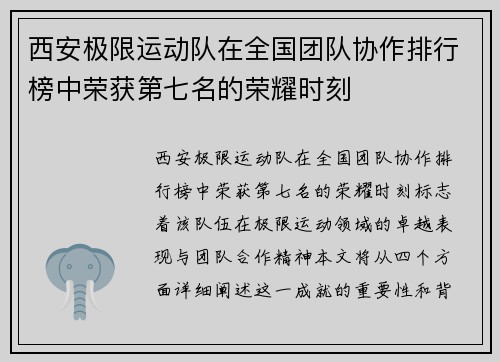 西安极限运动队在全国团队协作排行榜中荣获第七名的荣耀时刻